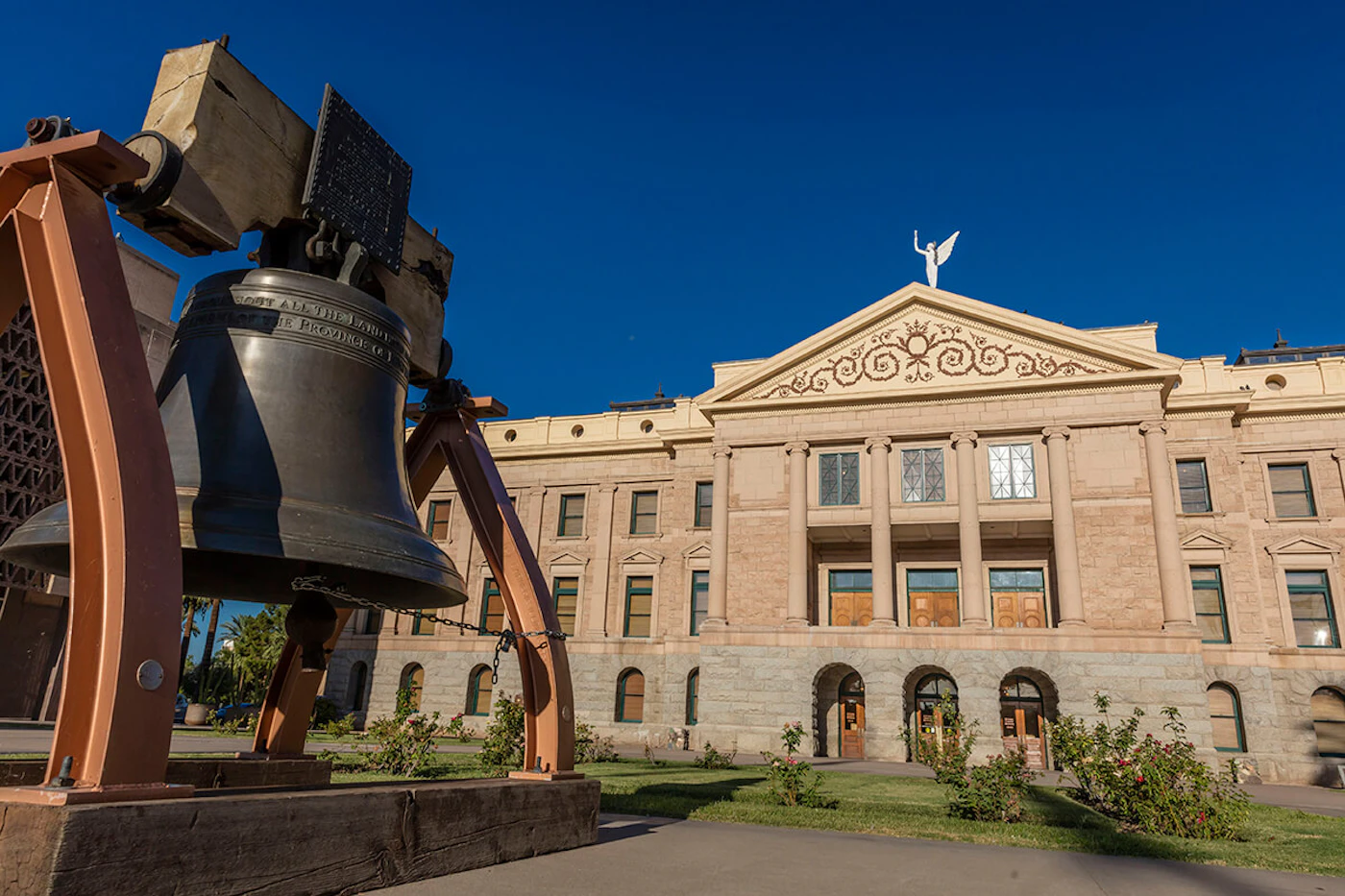 phoenix replica liberty bell outside of the Arizona state Capitol building
