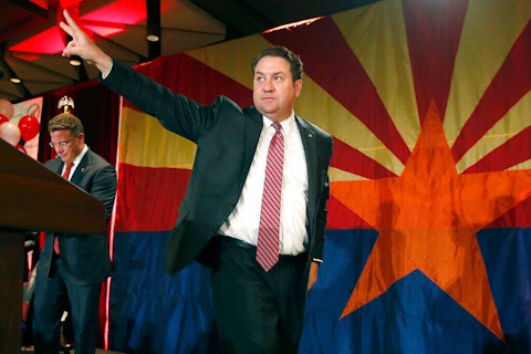 In this Nov. 4, 2014, file photo, Arizona Republican Attorney General Mark Brnovich waves to supporters at the Republican election night party in Phoenix. Brnovich said Friday, July 26, 2019, that Arizona is poised to resume executions after a five-year hiatus brought on by an execution that critics said was botched, a subsequent lawsuit challenging the way the state carries out the death penalty, and the difficulty of finding lethal injection drugs. (AP Photo/Ross D. Franklin, File)