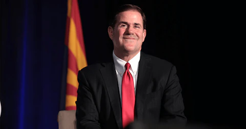 Governor Doug Ducey speaking with attendees at the 2019 Annual Awards Luncheon hosted by the Arizona Chamber of Commerce & Industry at the JW Marriott Scottsdale Camelback Inn & Resort in Scottsdale, Arizona.