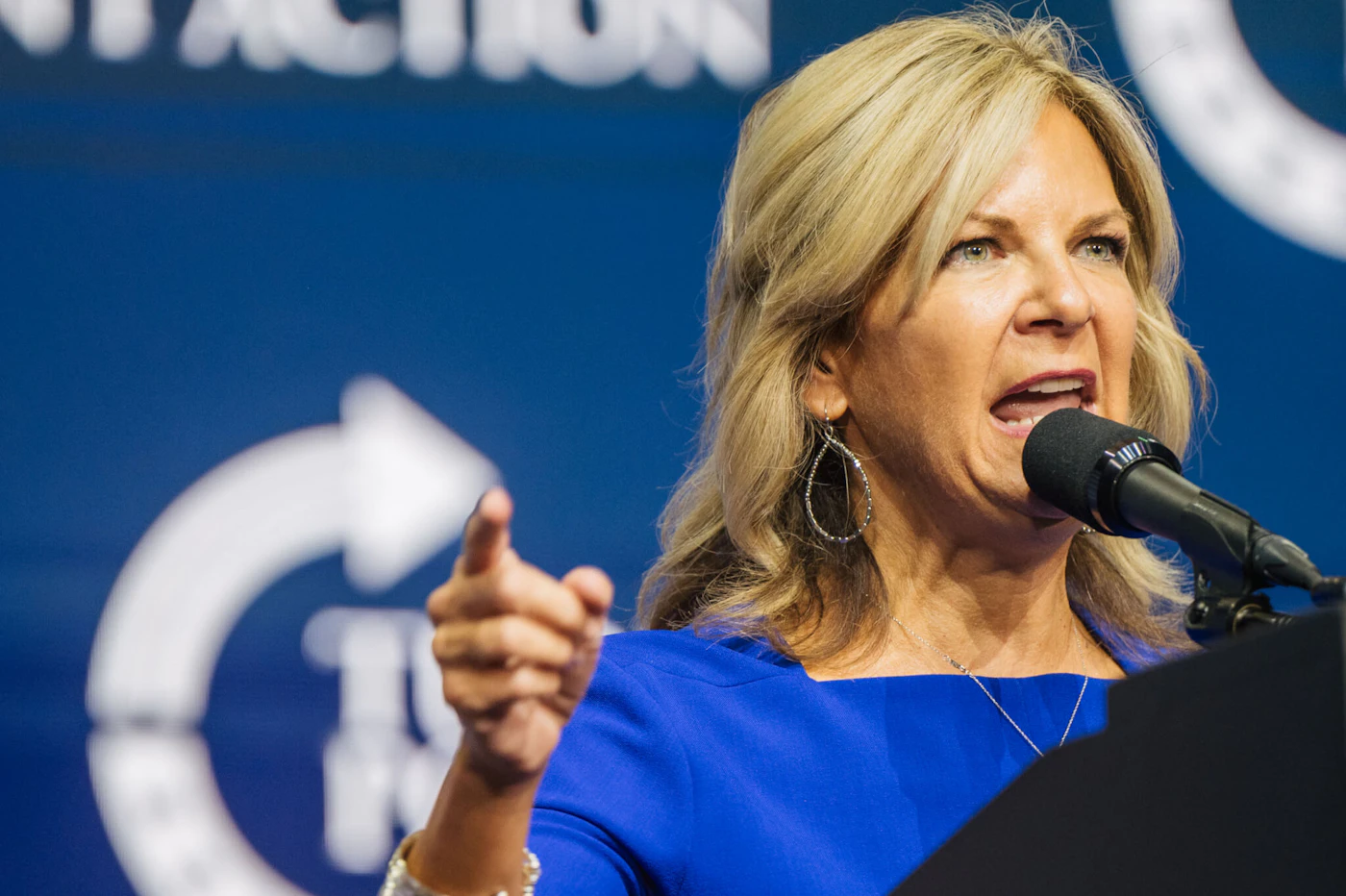 PHOENIX, ARIZONA - JULY 24: Arizona Chairwoman Kelli Ward speaks during the Rally To Protect Our Elections conference on July 24, 2021 in Phoenix, Arizona. The Phoenix-based political organization Turning Point Action hosted former President Donald Trump alongside GOP Arizona candidates who have begun candidacy for government elected roles. (Photo by Brandon Bell/Getty Images)
