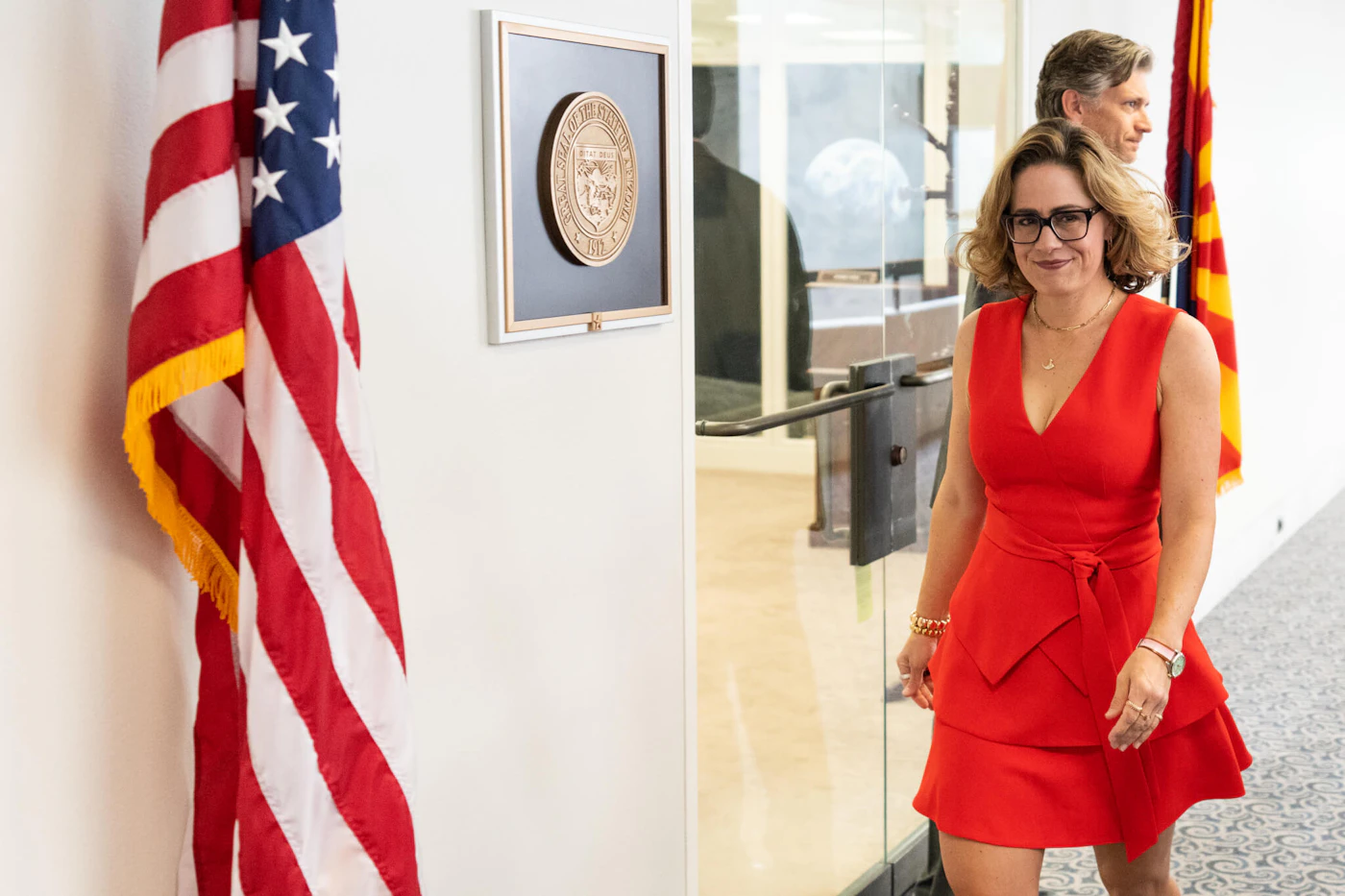 WASHINGTON - APRIL 19: Sen. Kyrsten Sinema, I-Ariz., leaves Sen. Mark Kelly's office after meeting with Sen. Kelly and Rep. Ruben Gallego in the Hart Senate Office Building  on Wednesday, April 19, 2023. (Bill Clark/CQ-Roll Call, Inc via Getty Images)
