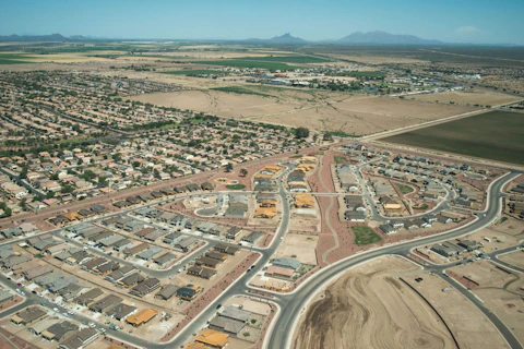 Aerial view showing Gladden Farms subdivision in the Sonoran Desert, Marana, Pima County, Arizona. Aerial support by LightHawk. (Photo by: Wild Horizon/Universal Images Group via Getty Images)