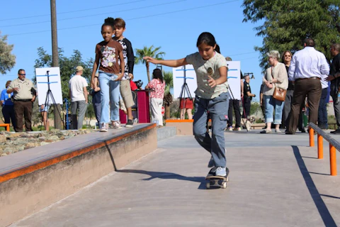 Children playing at Solano Park Skate Plaza in Phoenix (City of Phoenix Photo)