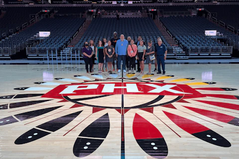 The Phoenix Suns court from last year's Originativ Nights, which highlighted Native American tribes in the state. (Photo by Levi Long/Phoenix Indian Center)
