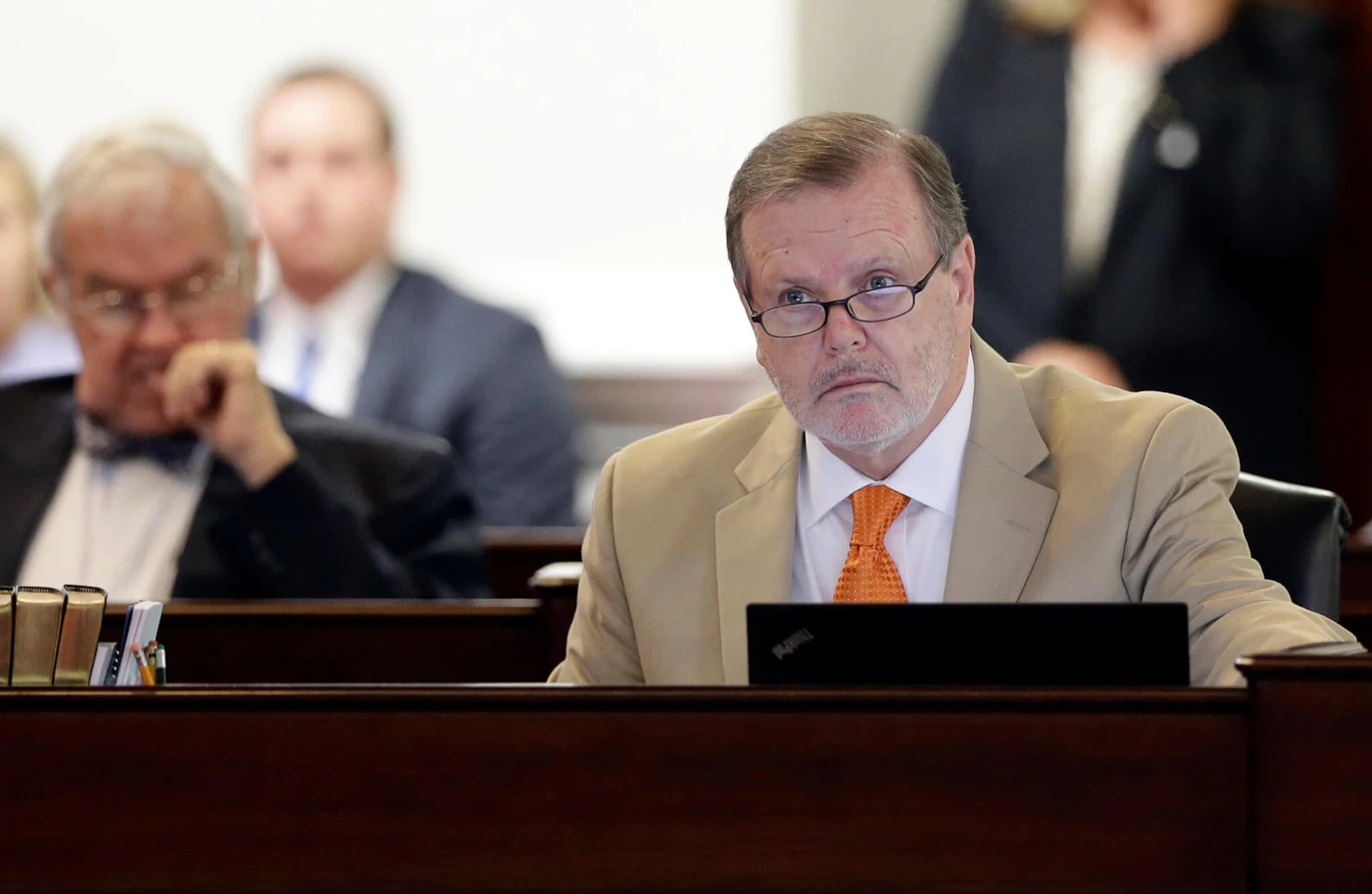 NC Senate leader Phil Berger in a 2016 file photo. A NC teacher says Berger and House Speaker Tim Moore have overseen a punishing decade for public education. She's calling on North Carolinians to vote as if their schools are at stake. (AP Photo/Gerry Broome)