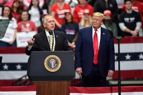 In this March 2, 2020, file photo Sen. Thom Tillis, R-N.C., speaks during a campaign rally for President Donald Trump in Charlotte, N.C. State election officials certified the election results Tuesday, sealing Trump and Tillis' victories in the divided state. (AP Photo/Mike McCarn, File)