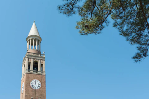 The bell tower at UNC-Chapel Hill. NC's flagship university jettisoned in-person classes after several coronavirus hotspots popped up on campus this month. (Image via Shutterstock)