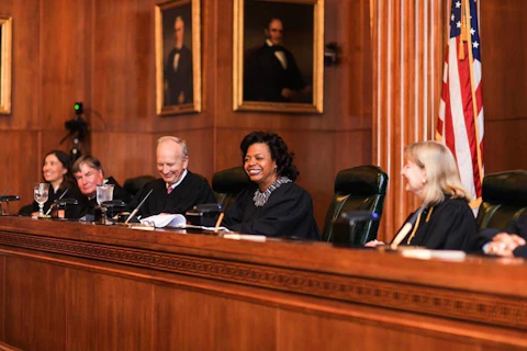 Former NC Chief Justice Cheri Beasley (center), now a U.S. Senate candidate, wound up on some shortlists as a potential justice on the U.S. Supreme Court. (Photo from Beasley campaign).