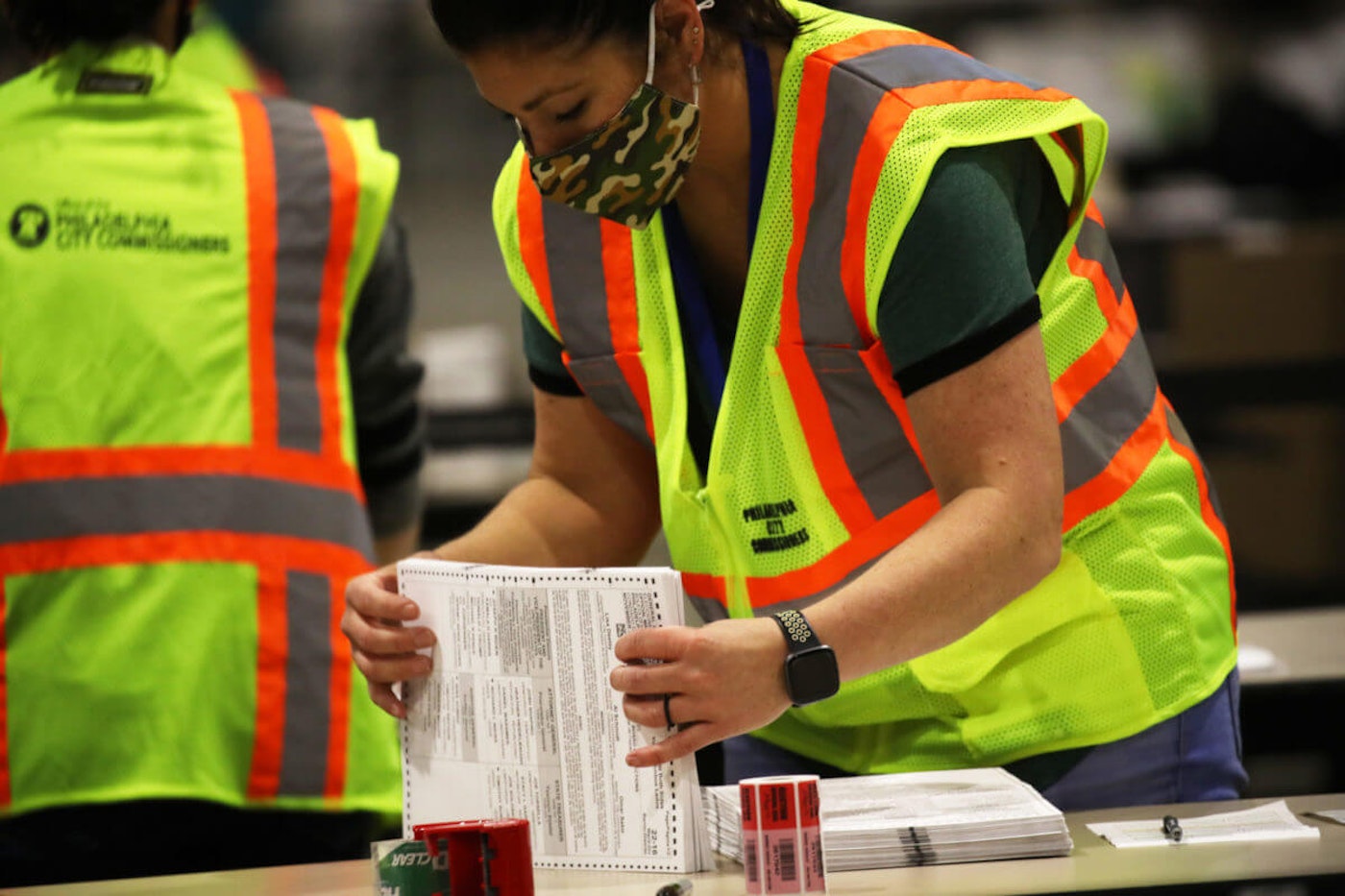 Election workers count ballots on November 04, 2020 in Philadelphia, Pennsylvania. Republicans in the state legislature refused to allow early processing of ballots, leading to delays in counting. (Photo by Spencer Platt/Getty Images)