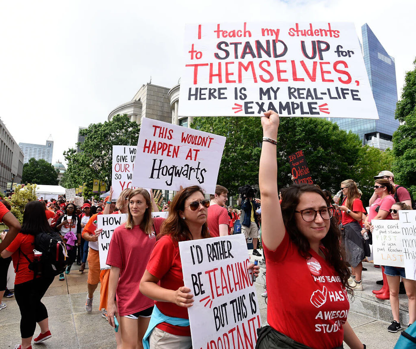 Crowds fill Bicentennial Plaza outside of the North Carolina Legislative Building during the March for Students and Rally for Respect on May 16, 2018 in Raleigh, North Carolina. (Photo by Sara D. Davis/Getty Images)