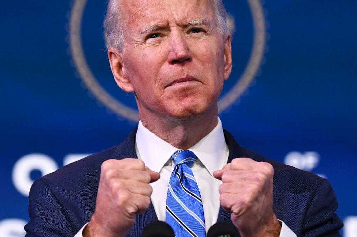 US President-elect Joe Biden delivers remarks on the public health and economic crises at The Queen theater in Wilmington, Delaware on January 14, 2021. - President-elect Joe (Photo by JIM WATSON/AFP via Getty Images)