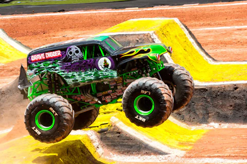 Grave Digger, one of monster trucking's biggest stars, in action in 2018. The spook truck is based out of the coastal North Carolina community of Poplar Branch. (Shutterstock)