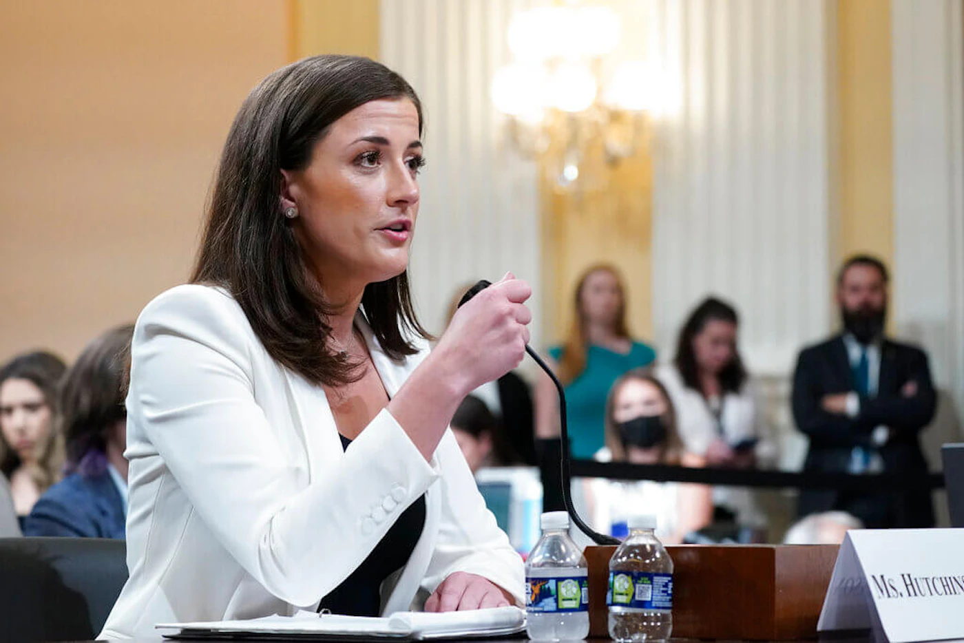 Capitol Riot Investigation Cassidy Hutchinson, former aide to Trump White House chief of staff Mark Meadows, testifies as the House select committee investigating the Jan. 6 attack on the U.S. Capitol holds a hearing at the Capitol in Washington, Tuesday, June 28, 2022. (AP Photo/J. Scott Applewhite)