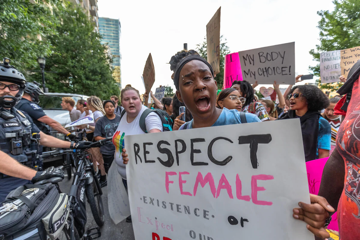 Hundreds of people gathered at Romare Bearden Park in Charlotte, on July 3rd for a Reproductive Rights Rally. Photo by Grant Baldwin Photography