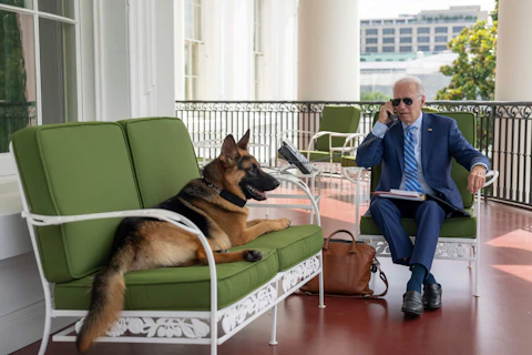 President Joe Biden works in isolation on the Truman Balcony of the White House after testing positive for COVID the first time. (Adam Schultz/The White House via AP)