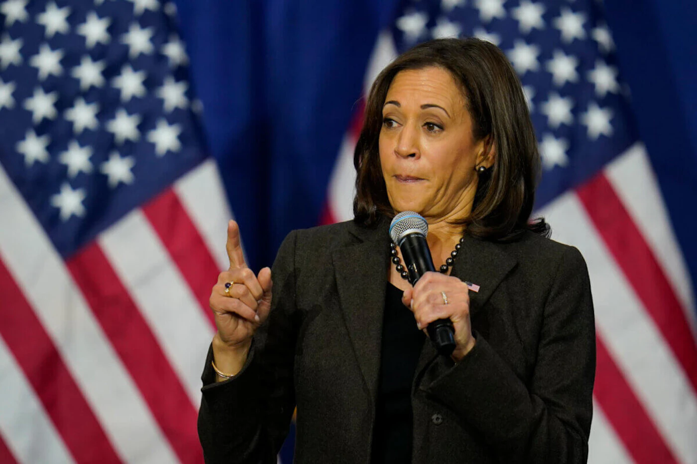 Vice President Kamala Harris speaks at campaign event for Maryland gubernatorial candidate Wes Moore, Saturday, Oct. 29, 2022, in Baltimore, Md. (AP Photo/Julio Cortez)
