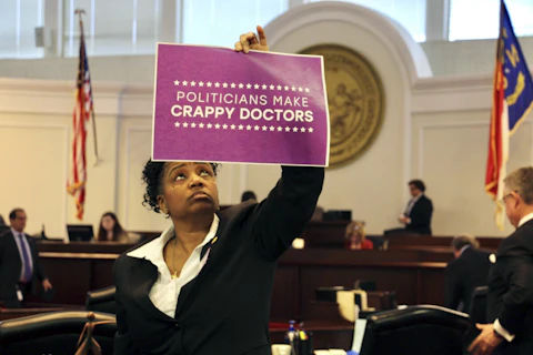 North Carolina state Sen. Kandie Smith, a Pitt County Democrat, on the Senate floor in Raleigh, N.C., on May 4 after the chamber voted to approve new abortion restrictions. (AP Photo/Hannah Schoenbaum)