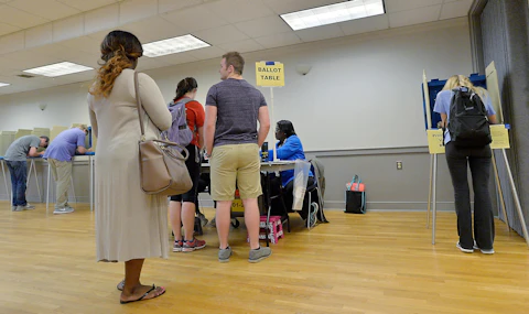 The 2016 primaries at the Pullen Community Center  in Raleigh, North Carolina., the last time voter IDs were required. A couple of conflicting North Carolina Supreme Court rulings later, and the IDs are back.  (Photo by Sara D. Davis/Getty Images)