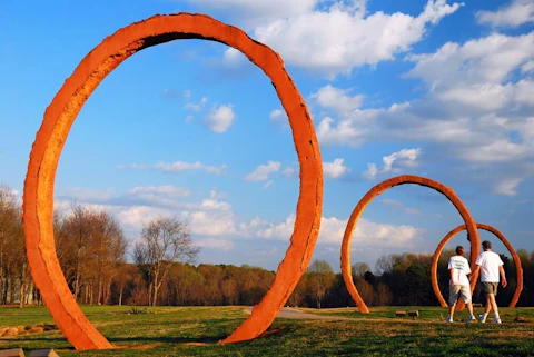 The NC Museum of Art in Raleigh is one of our picks for a date-night in NC. The grounds includes the artist Thomas Sayre's sculpture, "Gyre." (Shutterstock)