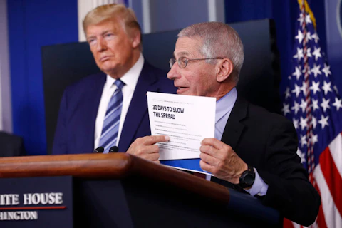 President Donald Trump listens as Director of the National Institute of Allergy and Infectious Diseases Dr. Anthony Fauci speaks. (AP Photo/Patrick Semansky)