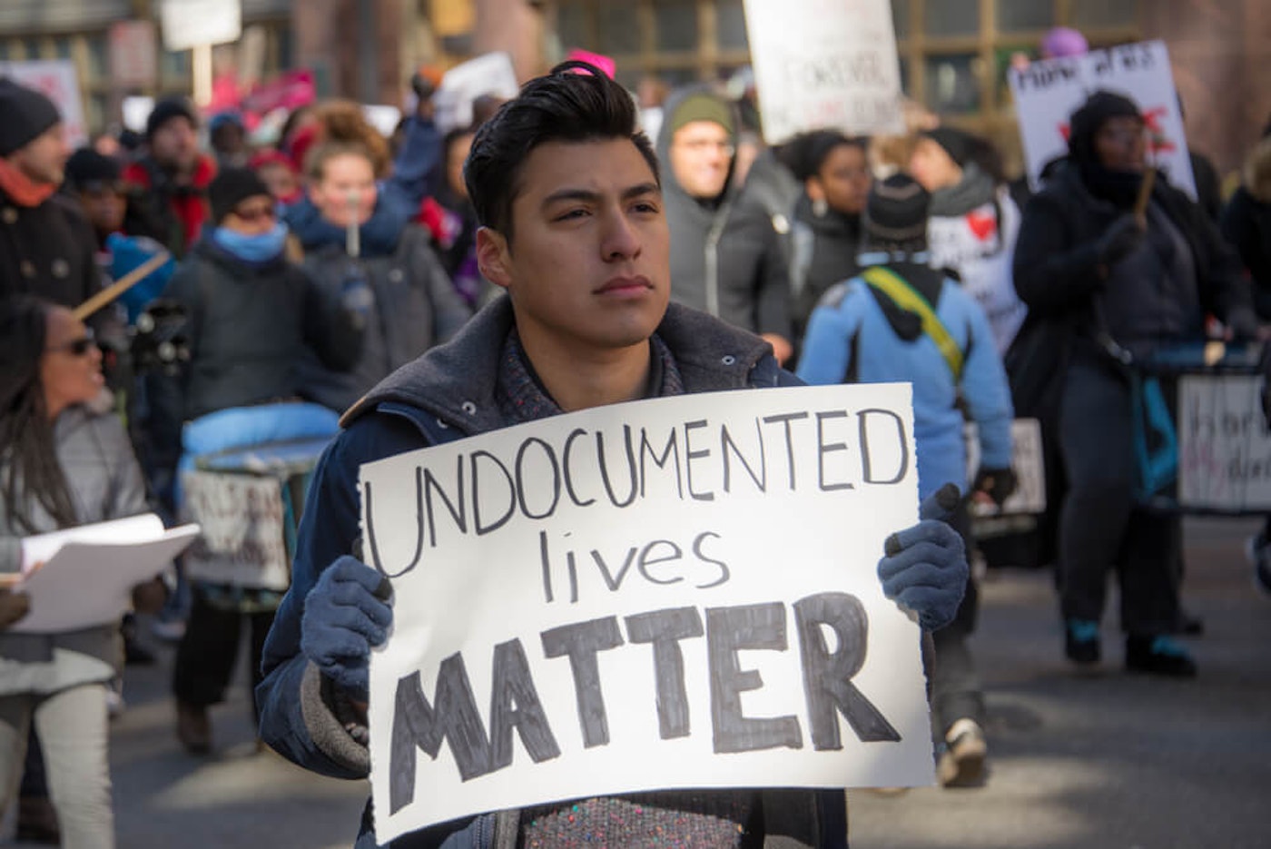 'Undocumented Lives Matter' A protester at Moral Monday march in Raleigh in 2016. (Image via Shutterstock)