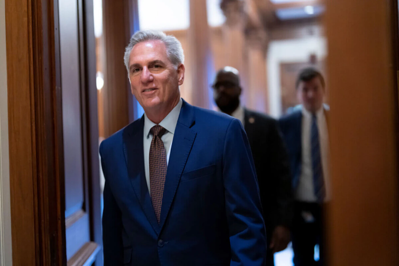 House Minority Leader Kevin McCarthy, R-Calif., walks to the chamber for final votes as the House wraps up its work for the week, at the Capitol in Washington, Friday, Dec. 2, 2022. McCarthy is seeking enough GOP backing to become Democrat Nancy Pelosi's successor when Republicans take control of the House in the new Congress. (AP Photo/J. Scott Applewhite)