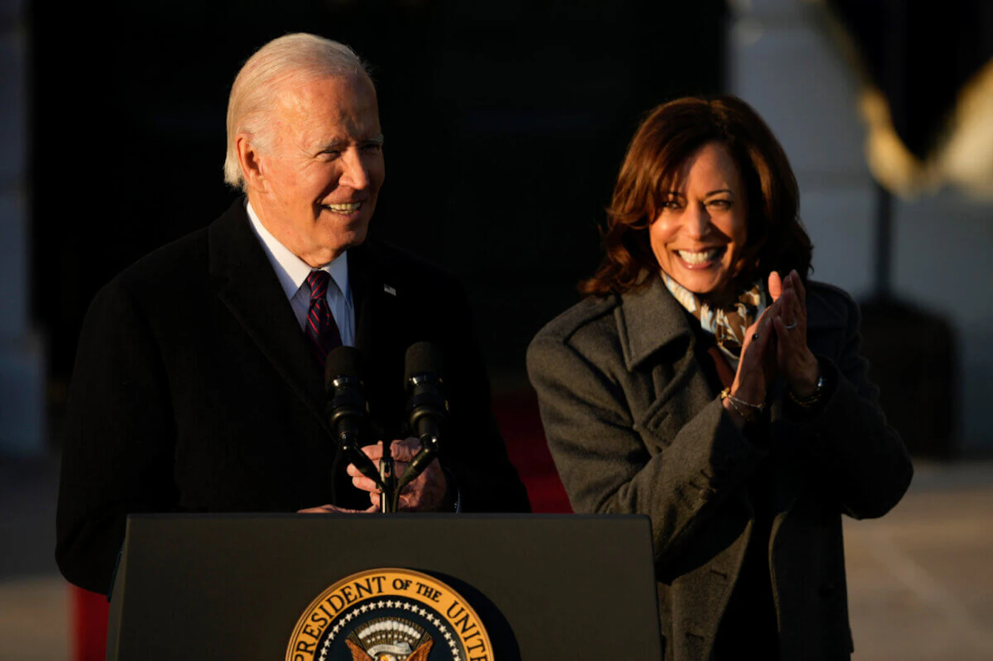Vice President Kamala Harris applauds as President Joe Biden speaks during a bill signing ceremony for the Respect for Marriage Act, Tuesday, Dec. 13, 2022, on the South Lawn of the White House in Washington. (AP Photo/Andrew Harnik)