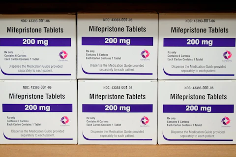 FILE - Boxes of the drug mifepristone sit on a shelf at the West Alabama Women's Center in Tuscaloosa, Ala., March 16, 2022. Abortion providers in three states filed a lawsuit Monday, May 8, 2023, aimed at preserving access to the abortion pill mifepristone, even as the drug is threatened by a separate Texas lawsuit winding its way through U.S. court system. (AP Photo/Allen G. Breed, File)
