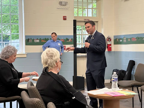 Clifton, VA - May 7, 2023: Virginia state Delegate Dan Helmer speaks to local residents at a community forum held at the Clifton Town Hall.

Shutterstock/Bryan J. Scrafford