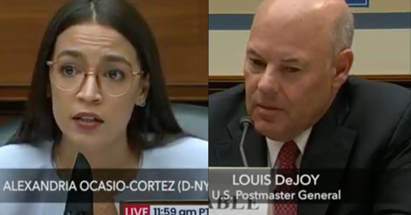 Rep. Alexandria Ocasio-Cortez (D-NY) asked about his personal appointments and his former employer to show a conflict of interest. aoc-dejoy