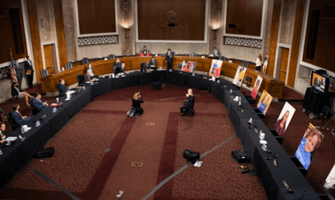 In an effort to draw attention to an upcoming case on the Affordable Care Act’s constitutionality, Democratic senators filled their seats with pictures of people who rely on the ACA. Senate-Judiciary-Committee