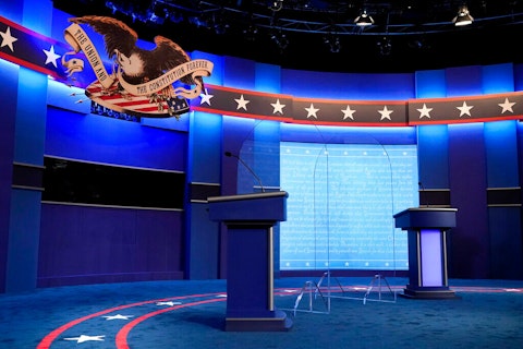 Los preparativos continúan en Belmont University, para el debate del jueves. Los podios de Trump y Biden están divididos por un plástico protector transparente. Debate - Presidencial - Final