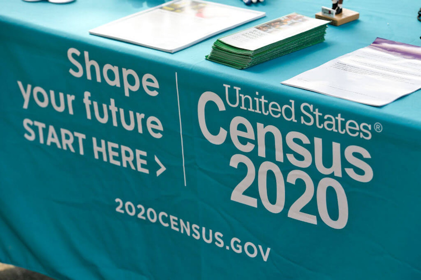 A detailed photo of the information table for the 2020 census. Outside the 3rd and Spruce Recreation Center in Reading, Pennsylvania, Sept. 25, 2020, where the City of Reading held an event to encourage people to fill out the census. census-form-deadline