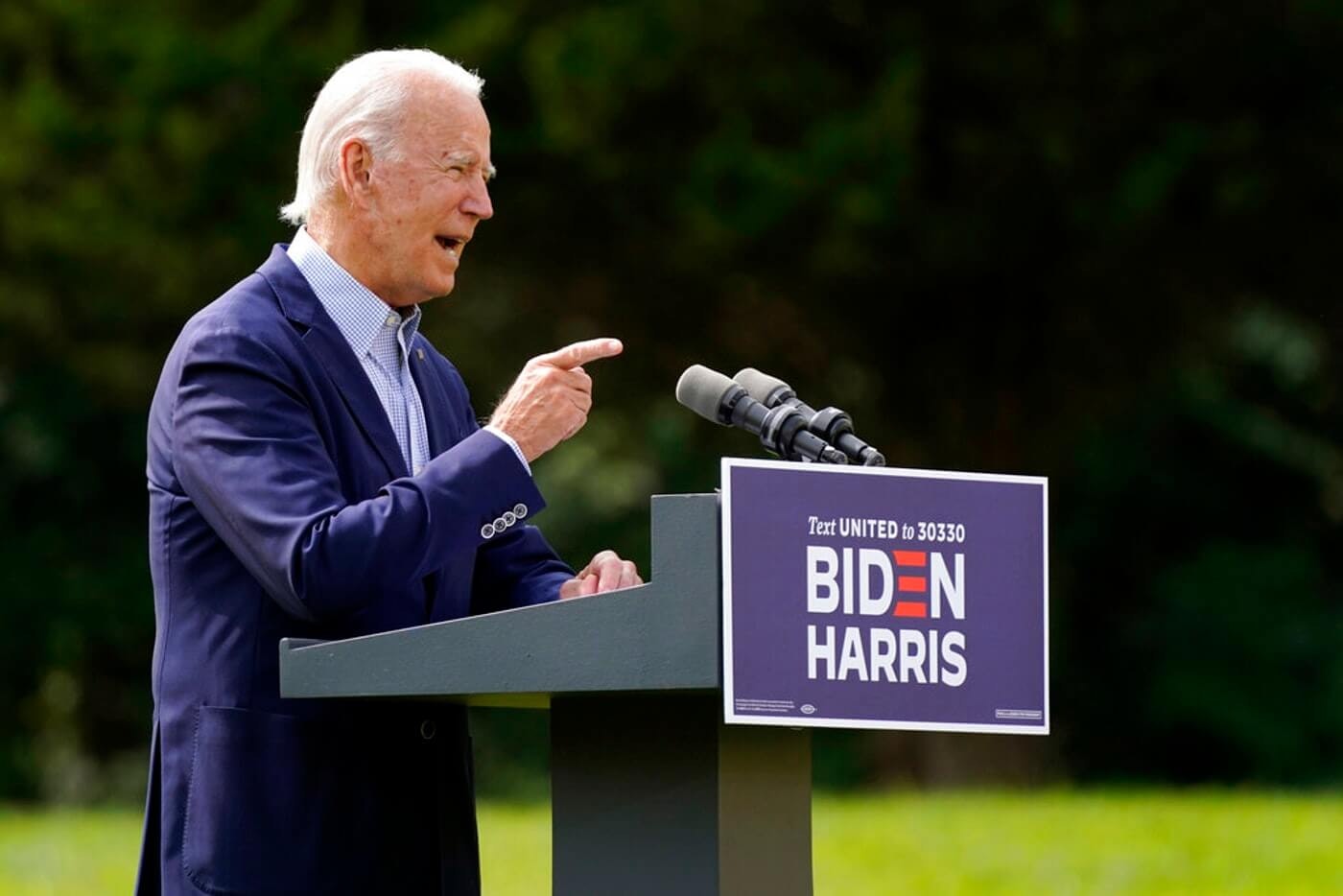 President-elect Joe Biden speaks about climate change and wildfires affecting western states, Monday, Sept. 14, 2020, in Wilmington, Del. AP Photo/Patrick Semansky.