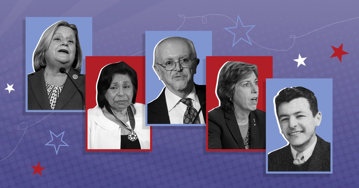 From left: Ileana Ros-Lehtinen, Sylvia Méndez, Mario Molina, Ellen Ochoa, and Ralph Lazo. Latino-Heroes