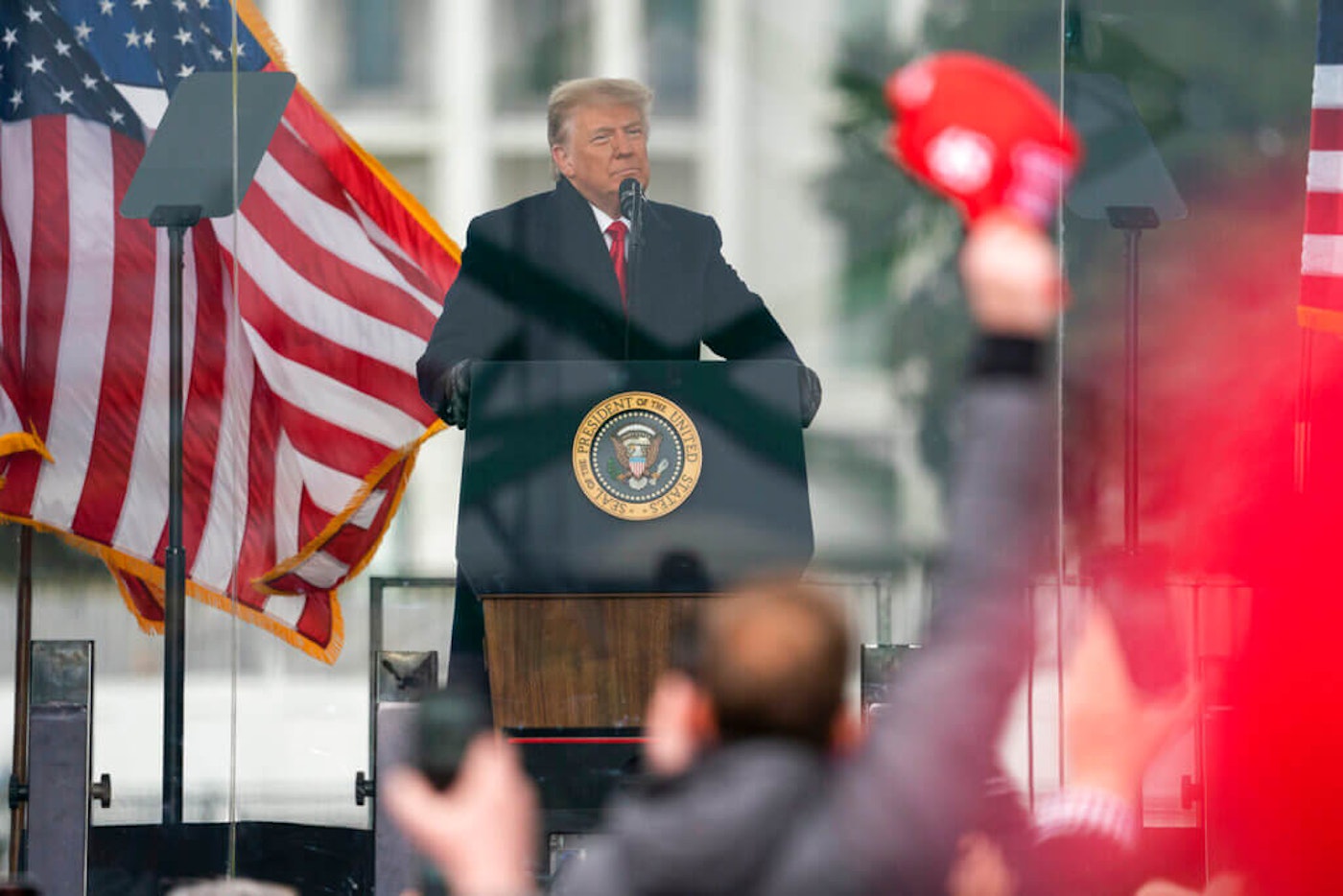 President Donald Trump speaks during a rally protesting the electoral college certification of Joe Biden as president, Wednesday, Jan. 6, 2021, in Washington. remove-trump