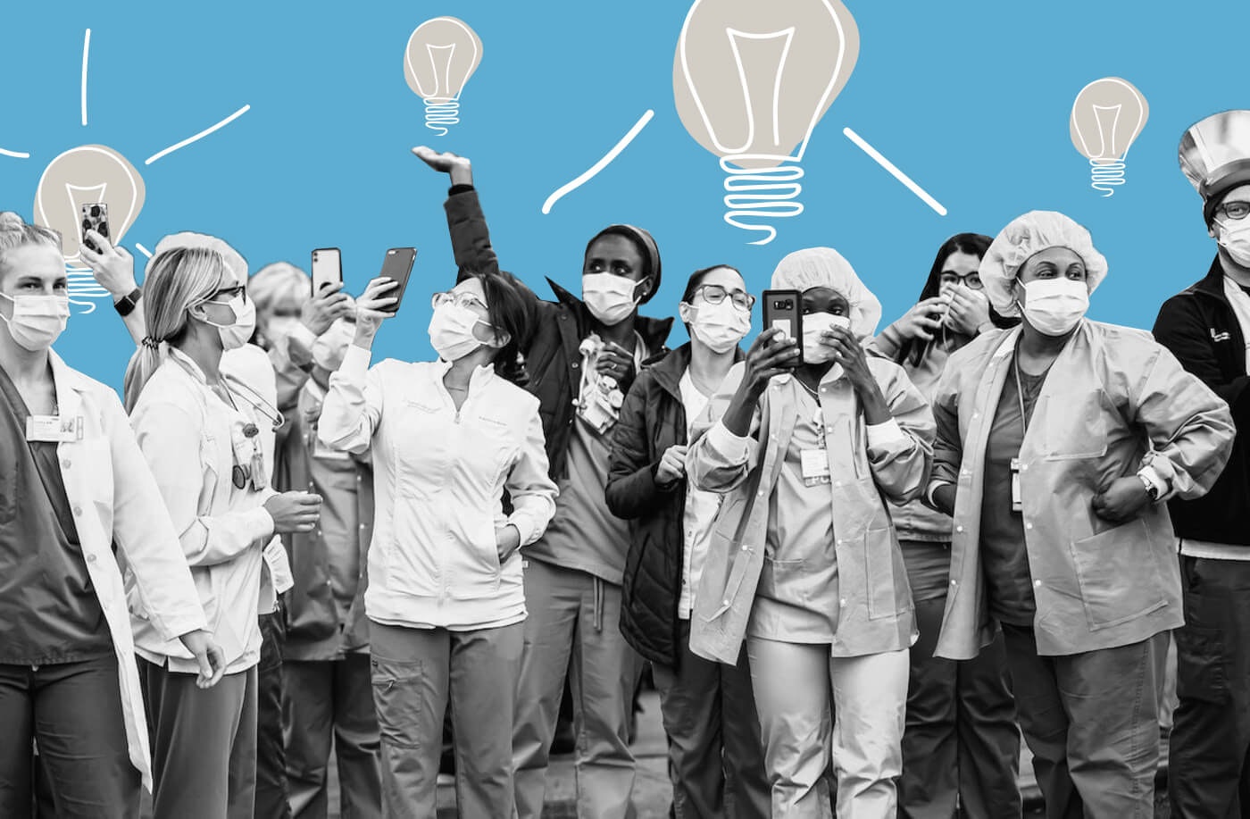 Healthcare workers will most likely be among the first to receive the COVID-19 vaccine when it becomes available. Image via Shutterstock; Graphic by Rebecca Russ/COURIER.