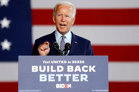 Then-Democratic presidential candidate Joe Biden speaks at McGregor Industries in Dunmore, Pa., Thursday, July 9, 2020. (AP Photo/Matt Slocum)