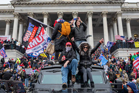 Pro-Trump domestic terrorists flooded Washington DC to protest Trump's election loss. Hundreds breached the U.S. Capitol Building, aproximately13 were arrested and one protester was killed. (Photo by Michael Nigro/Pacific Press/LightRocket via Getty Images)