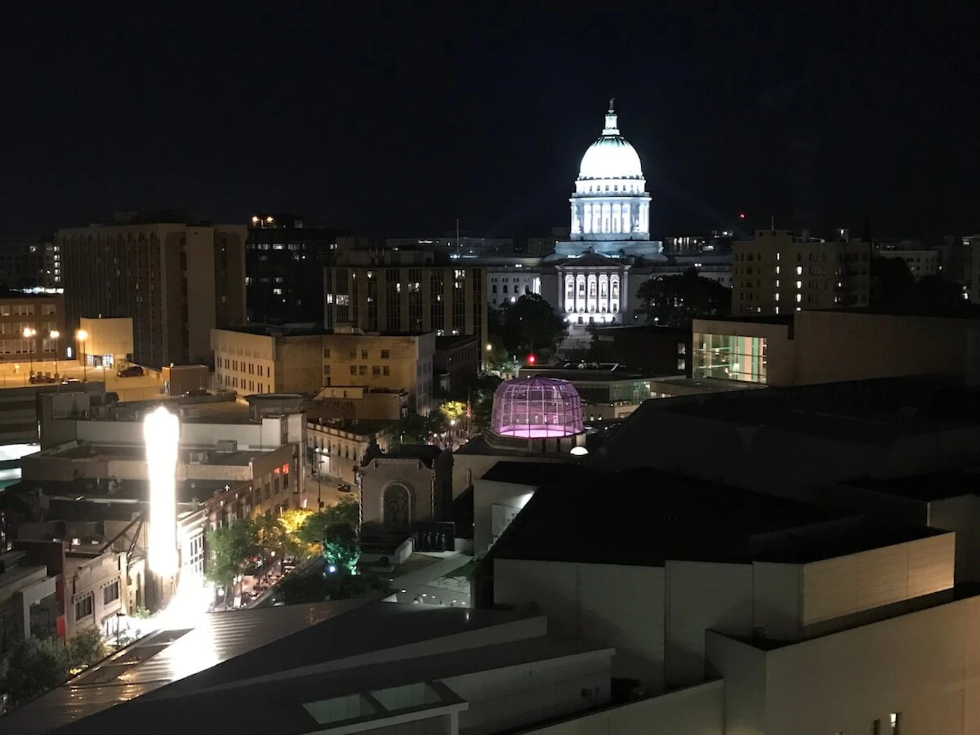 Overlooking State Street, the west wing of the Capitol building contains the Assembly chamber where Gov. Evers will deliver Wednesday night's "State of the State" address. (Photo by Pat Kreitlow)