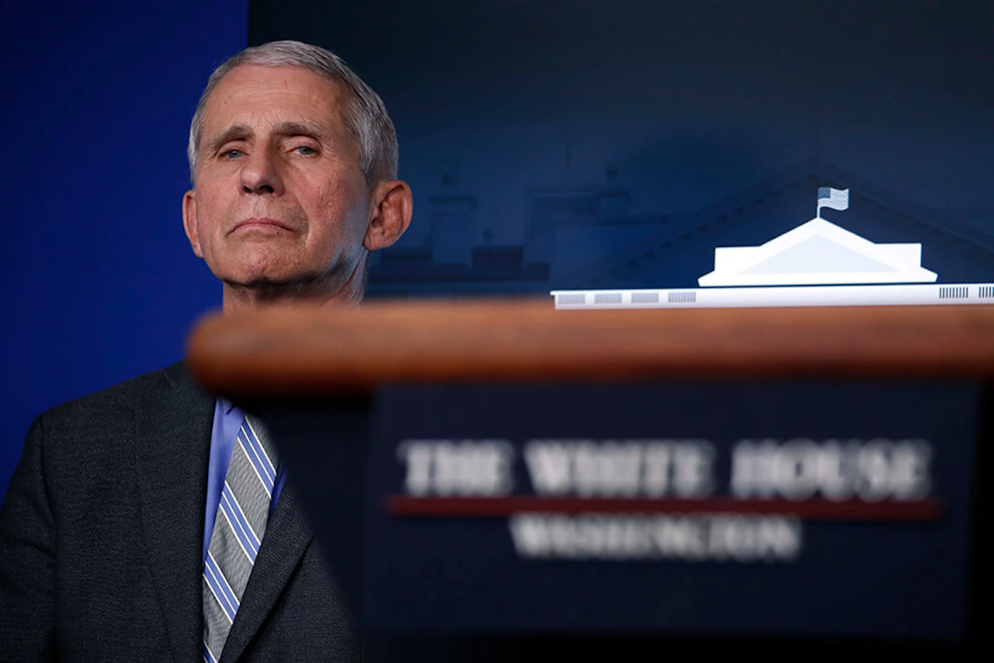Dr. Anthony Fauci, director of the National Institute of Allergy and Infectious Diseases, listens during a briefing about the coronavirus in the James Brady Press Briefing Room of the White House, before Trump made #FireFauci a trending topic on Twitter. Virus Outbreak Trump