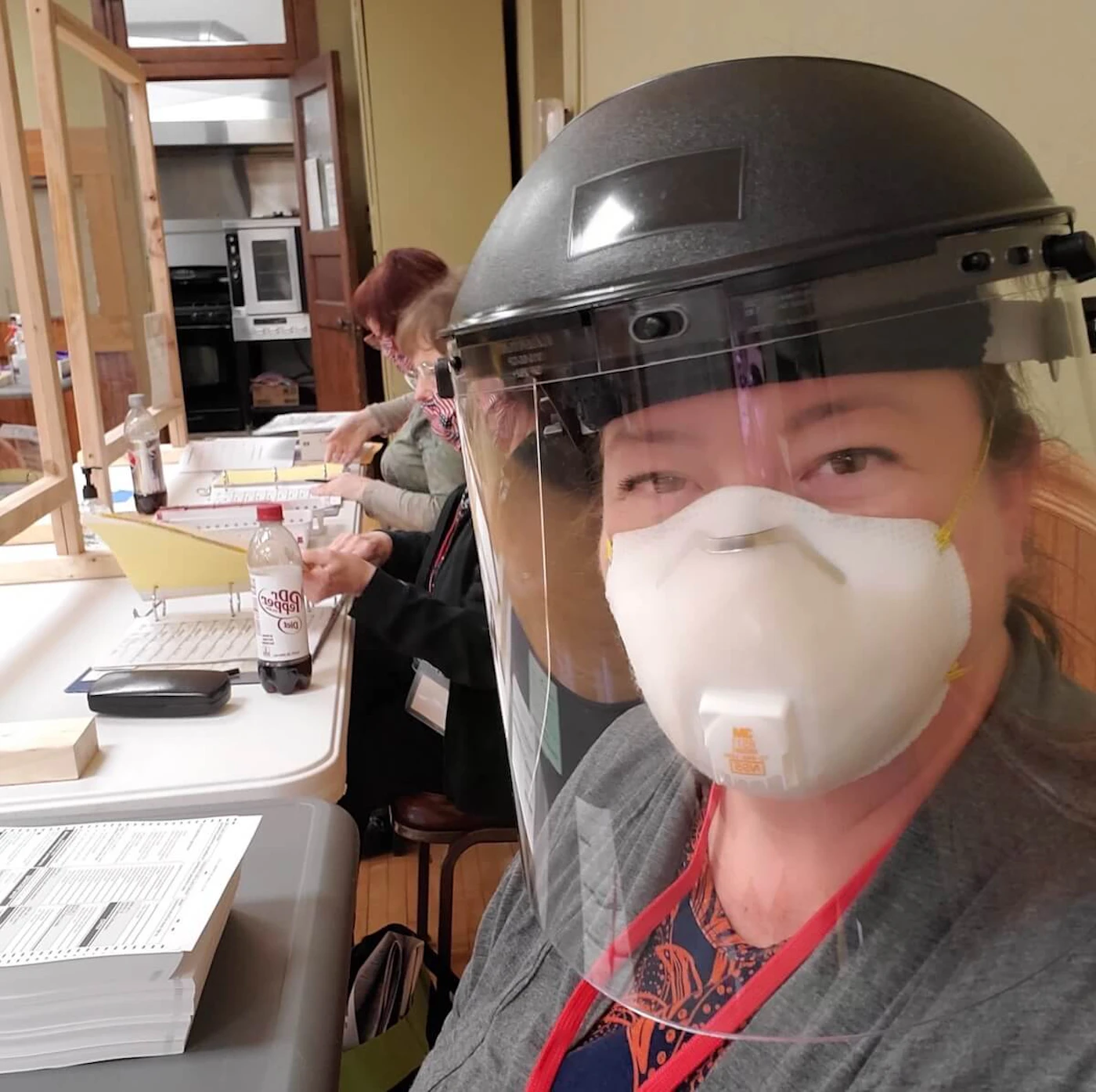 Alyssa Van Duyse donned protective gear, including an N95 mask, to be a polling place worker in Chippewa Falls during the spring election. She is working Election Day, too. Many cities were short election poll workers in April, including Green Bay. (Contributed photo )