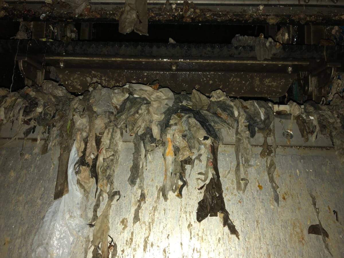 Dirty wipes and debris surround the inner workings of the Warren Water Recovery Facility. Photo courtesy of Bryan Clor
