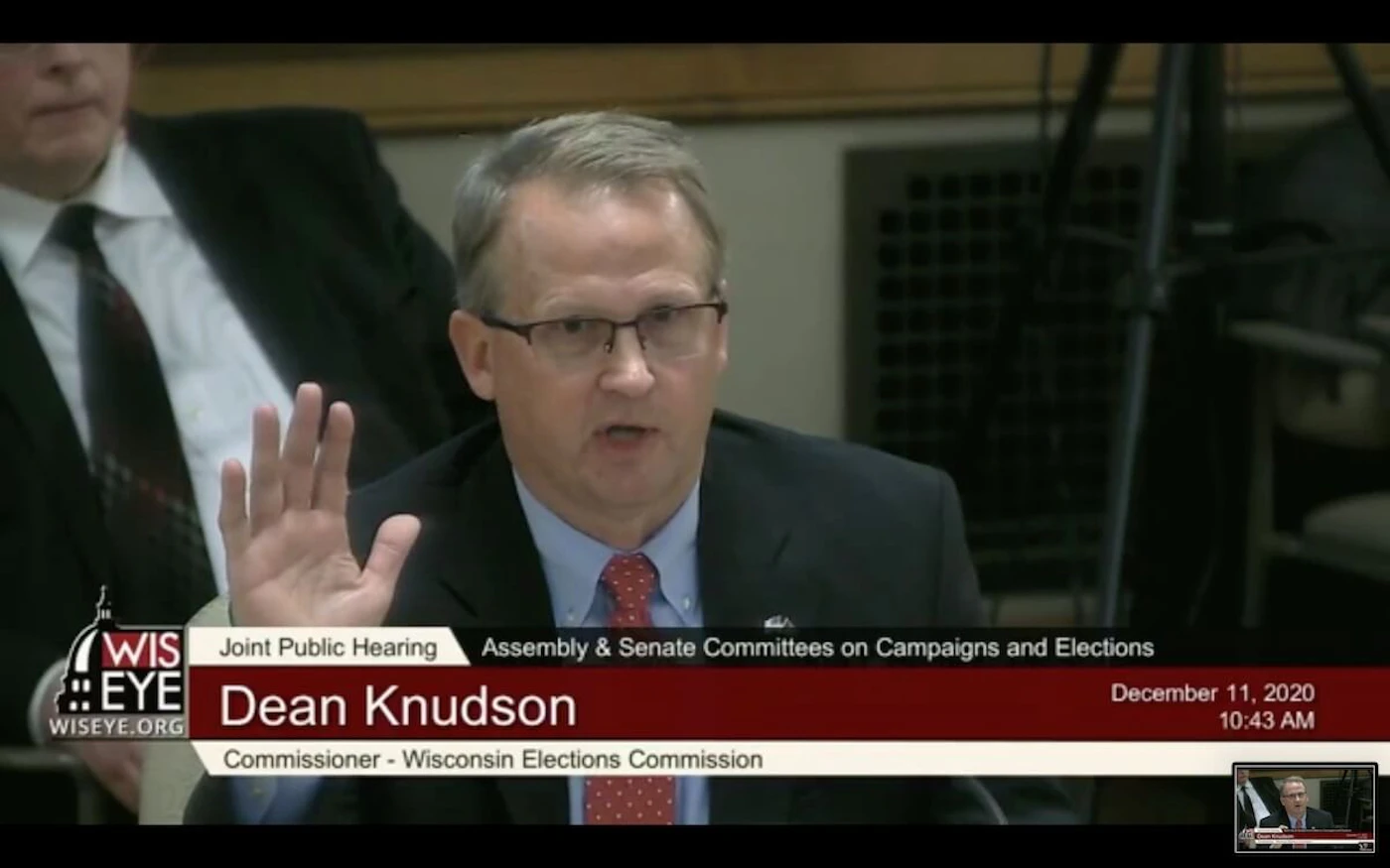 Wisconsin Elections Commissioner, Republican Dean Knudson, told the Joint Committee on Campaigns and Elections that there was “no credible evidence voter fraud occurred.” 
(Screenshot)
