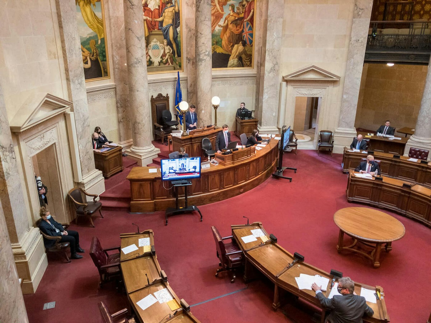 State Senate chambers at the Wisconsin state Capitol in Madison. (Photo by Christina Lieffring)