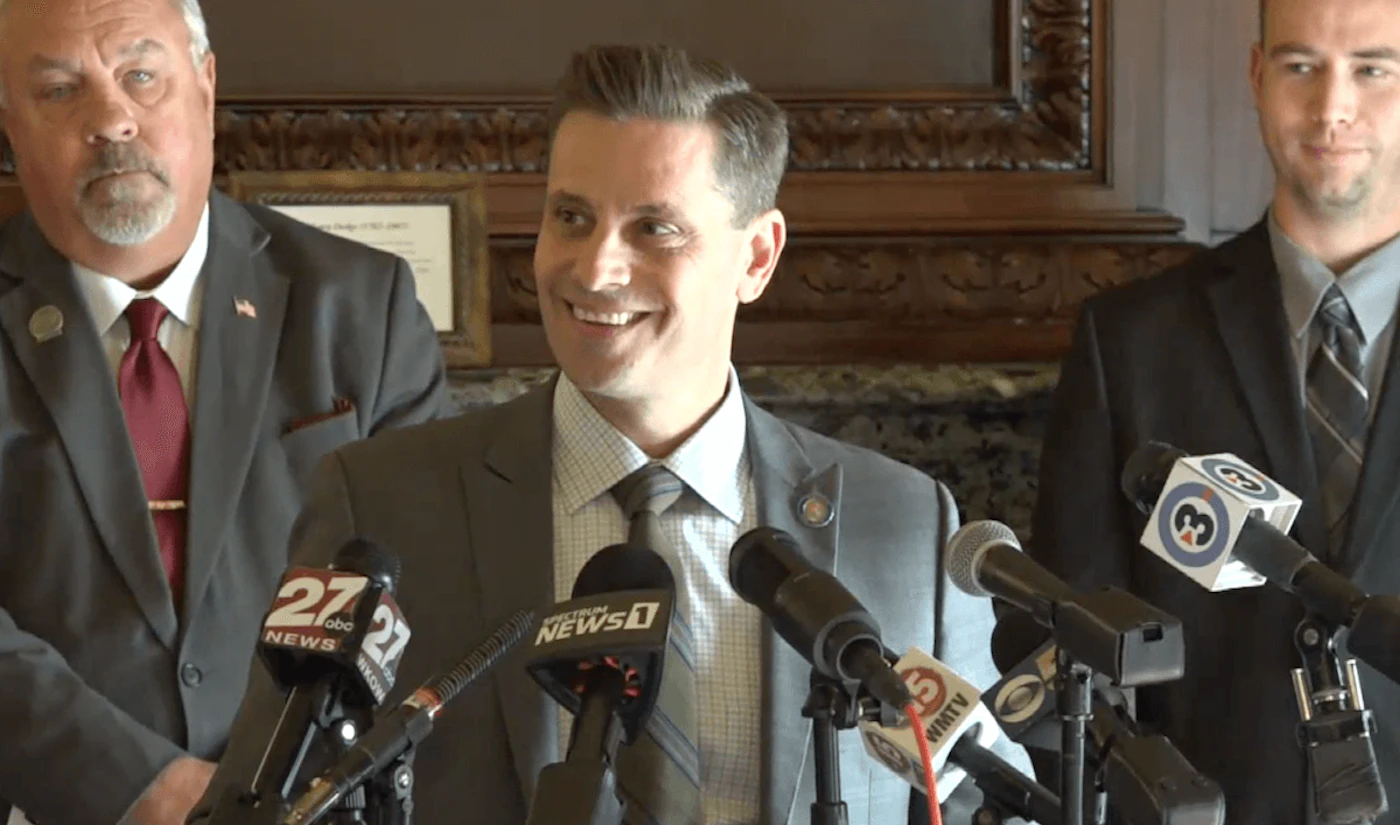Senate President Chris Kapenga (R-Delafield) speaks during a press conference unveiling a Republican legislative package that would make it harder to access unemployment benefits and BadgerCare. GOP lawmakers claimed the bills will help address the worker shortage. (Screenshot via WisEye)
