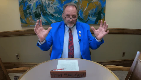 Rep. Timothy Ramthun (R-Campbellsport) in a December 2021 episode of "The Ramthun Report." The state lawmaker has embraced conspiracy theories and the QAnon cult. (Screenshot via The Ramthun Report/YouTube)