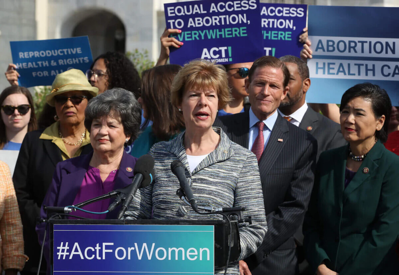 Sen. Tammy Baldwin (D-WI) speaks during a news conference regarding women’s health care, on Capitol Hill May 23, 2019 in Washington, DC. The news conference was held to discuss the reintroduction of the "Women's Health Protection Act " and address the state-based attacks on abortion rights. (Photo by Mark Wilson/Getty Images)