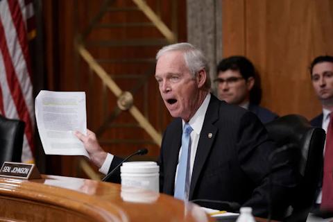 FILE - Sen. Ron Johnson, R-Wis., the ranking member of the Senate Permanent Subcommittee On Investigations, speaks as the panel holds a hearing at the Capitol in Washington, July 26, 2022.  (AP Photo/J. Scott Applewhite, File)
