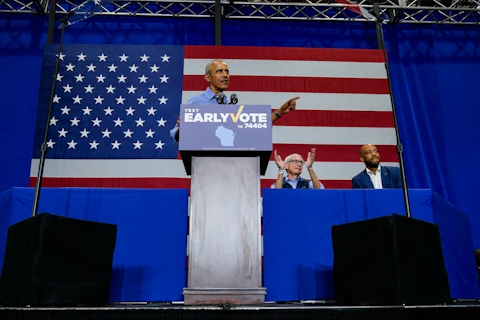 Former President Barack Obama speaks at a campaign stop for Wisconsin Democratic Gov. Tony Evers and U.S. Senate candidate Mandela Barnes, right, Saturday, Oct. 29, 2022, in Milwaukee. (AP Photo/Morry Gash)